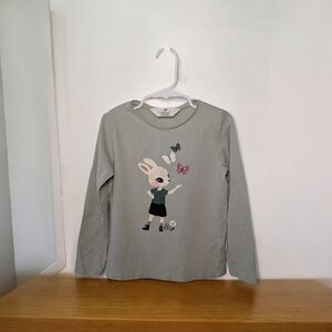 H&M Light Green Kids Long Sleeve Shirt with Bunny and Butterfly Print Size 4-6